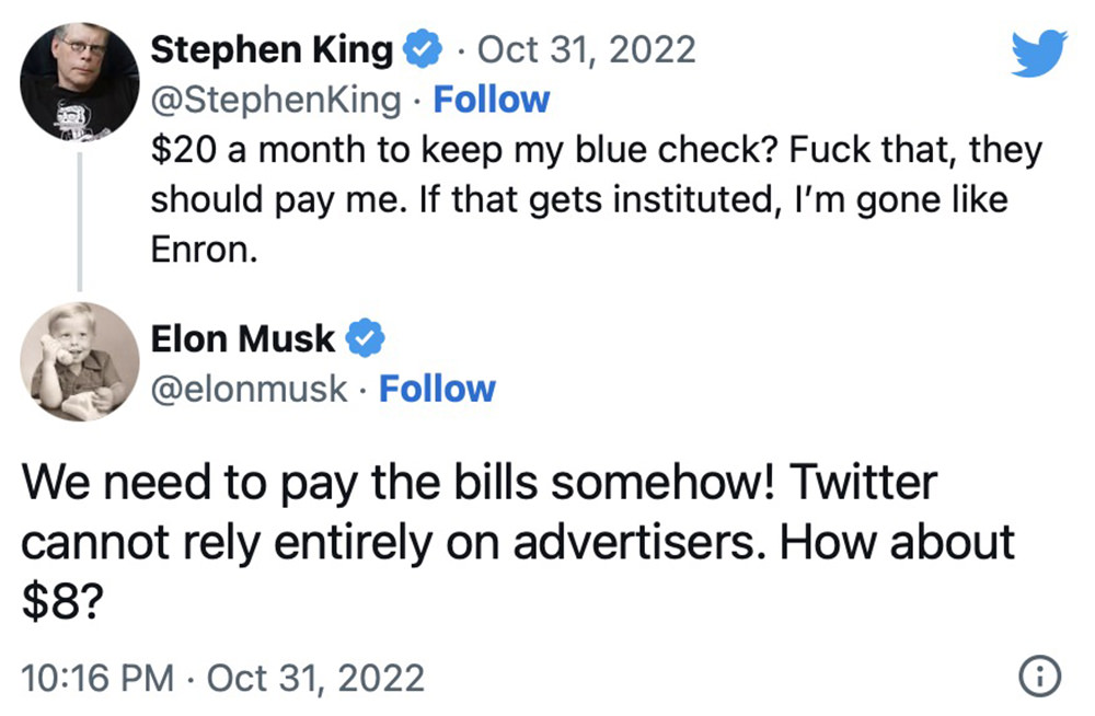 Musk begging Stephen King for $8.