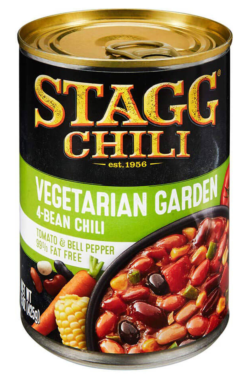 A can of STAGG Vegetarian 4-Bean Chili