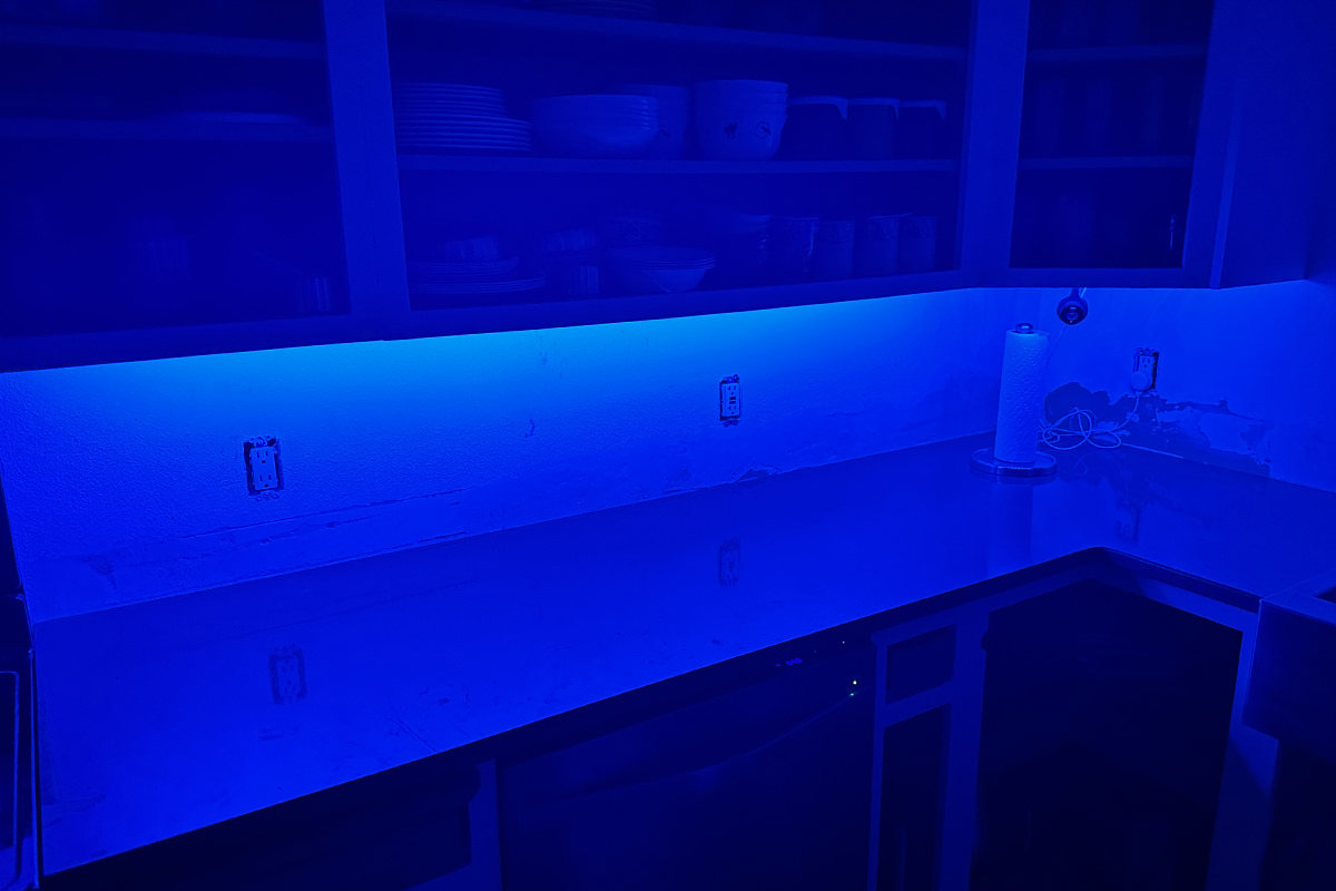 A blue glow under my cabinets!