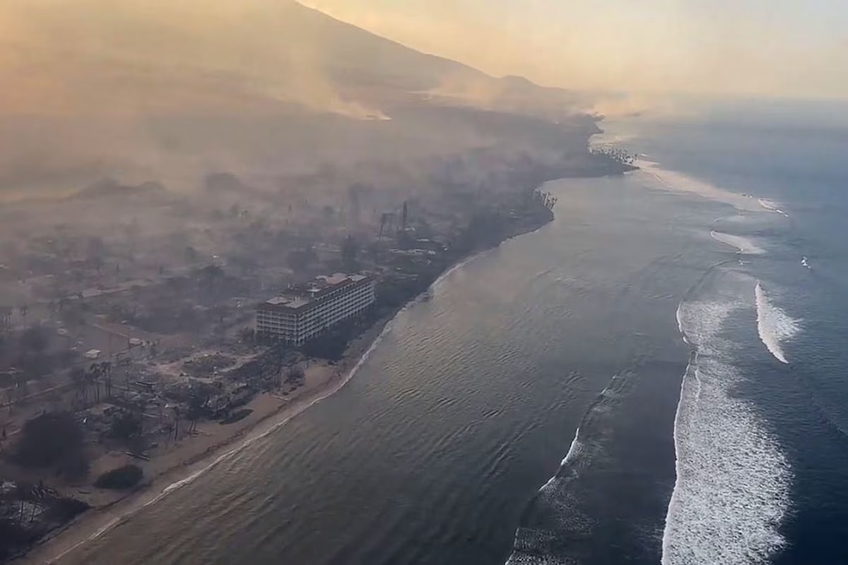 A smoldering Lahaina Town.