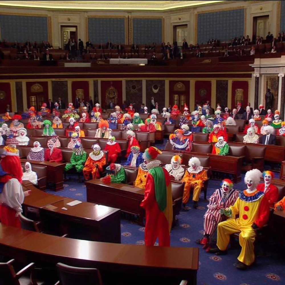Clown Politicians of the House of Representatives LITERALLY painted as clowns.