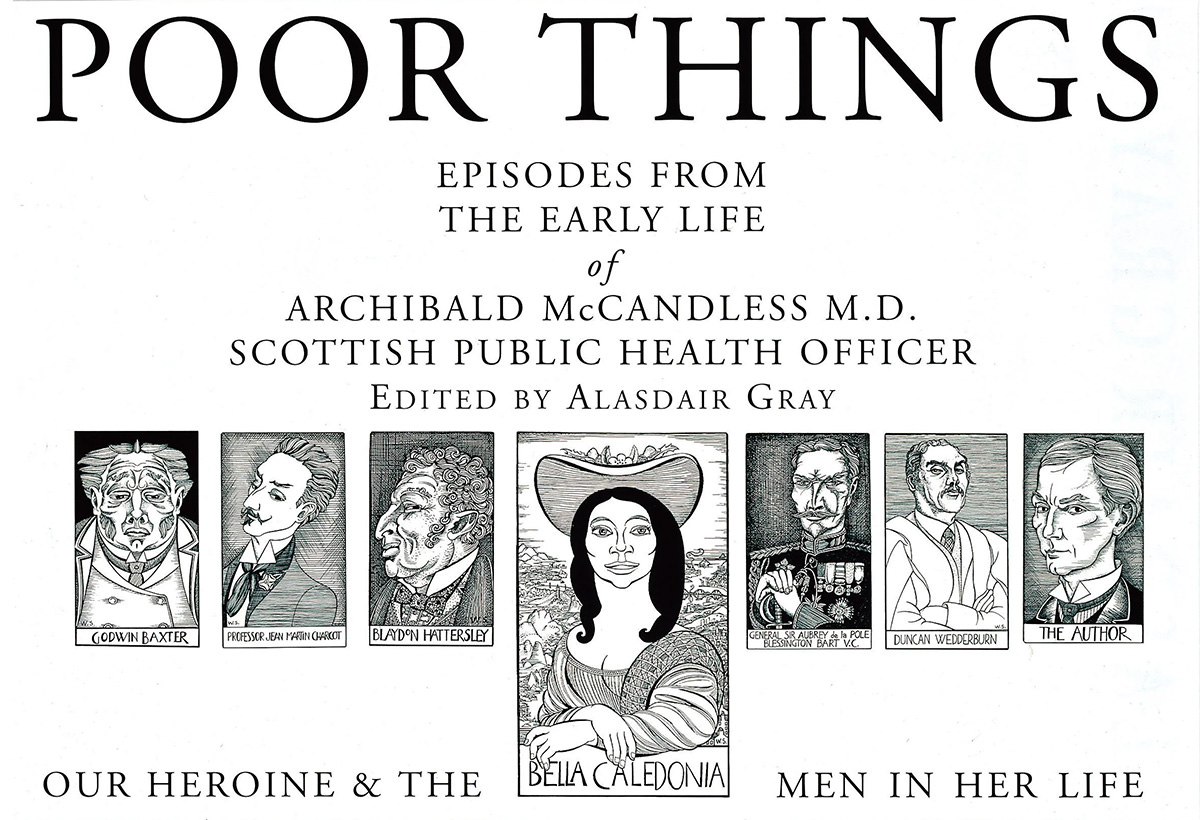The cast of characters page from the Poor Things book.