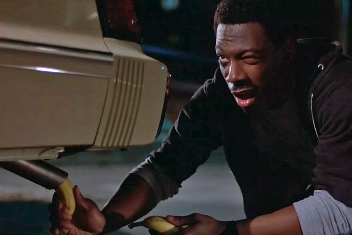 Axel Foley stuffing bananas in the tailpipe...