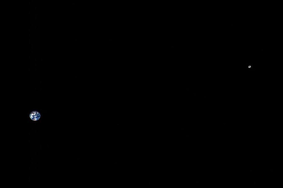The earth and the moon in one image at actual scale.