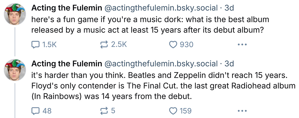 here's a fun game if you're a music dork: what is the best album released by a music act at least 15 years after its debut album?