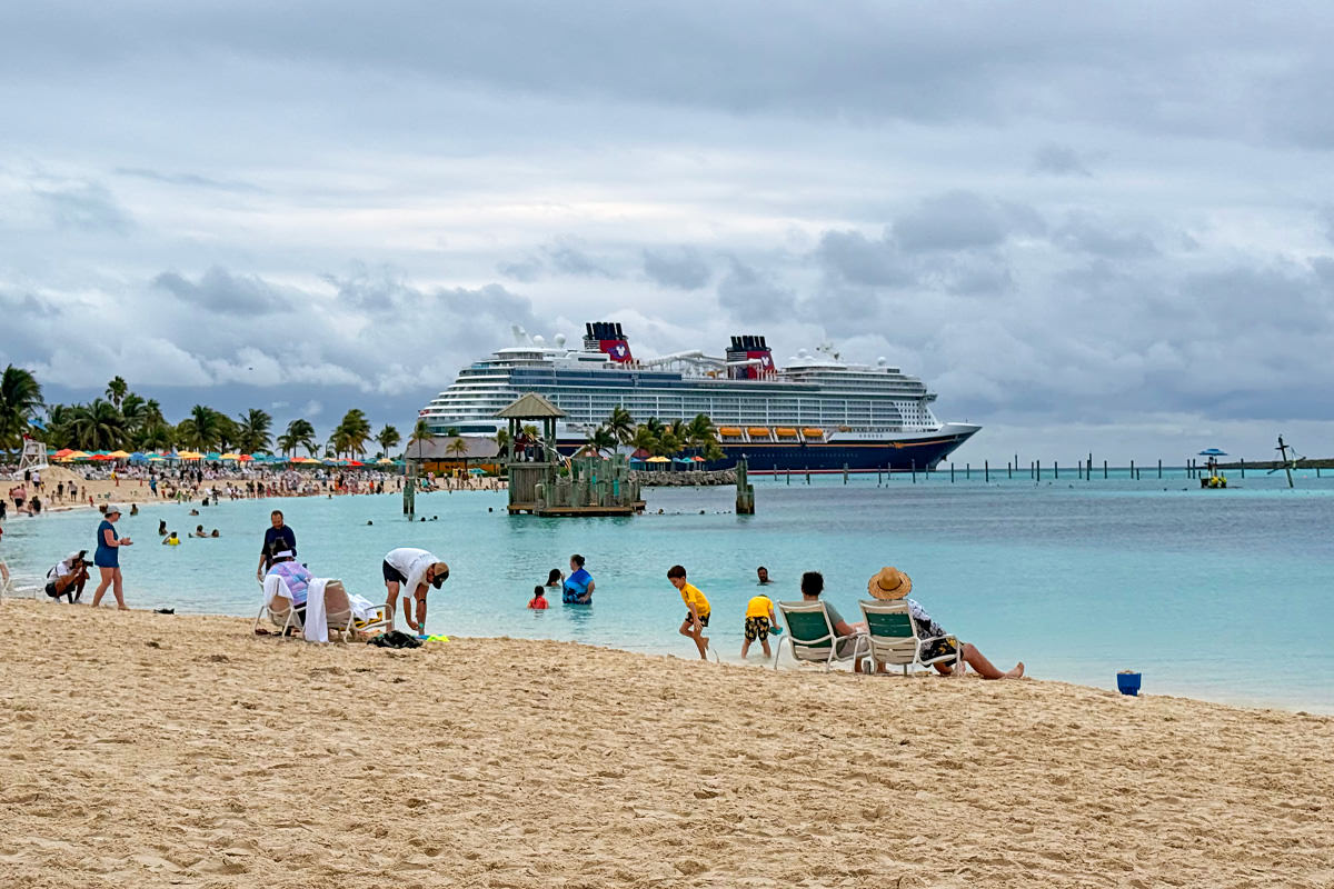 It's the Disney Wish seen from Castaway Cay!