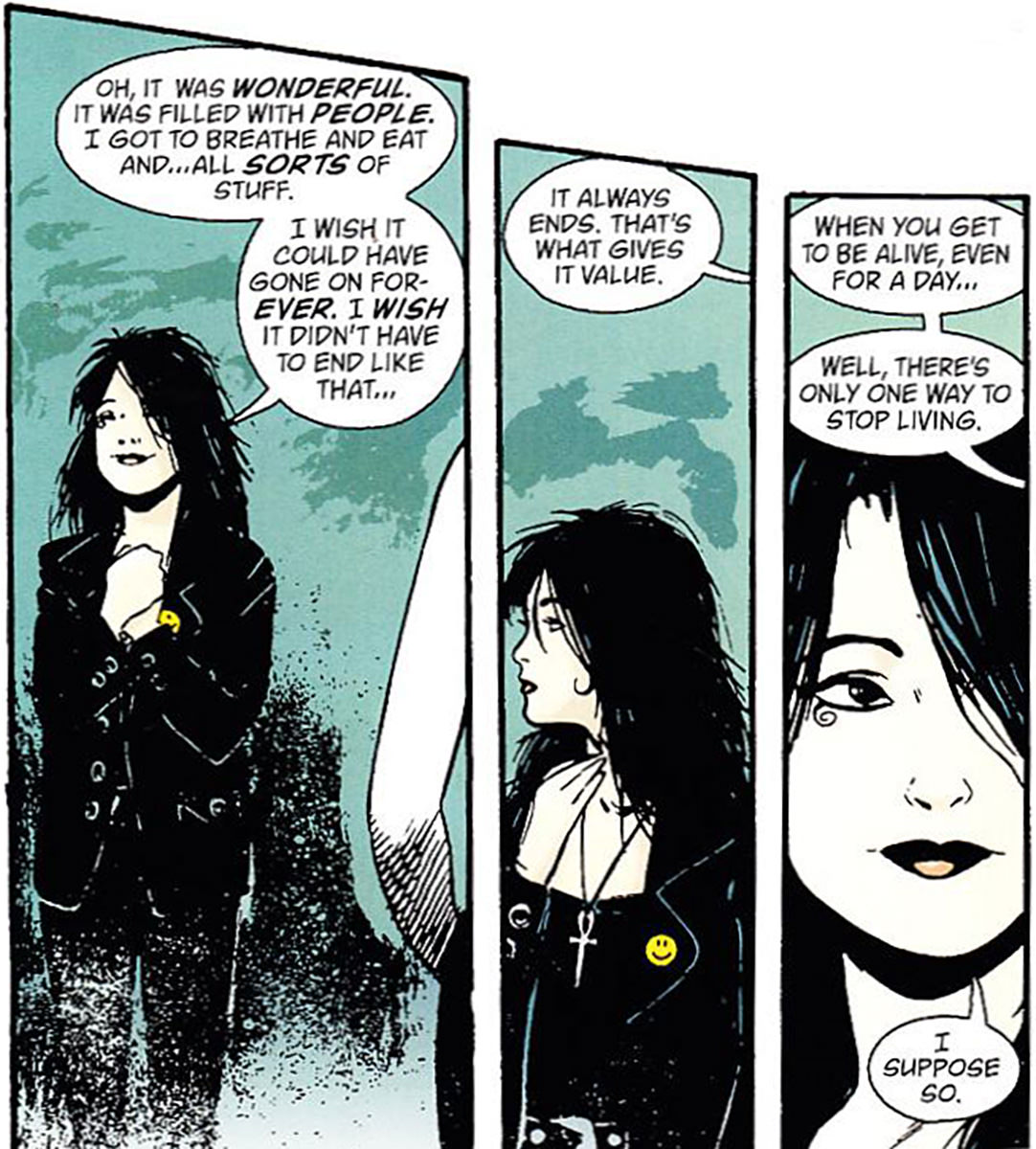 A panel sequence from Death: The High Cost of Living.