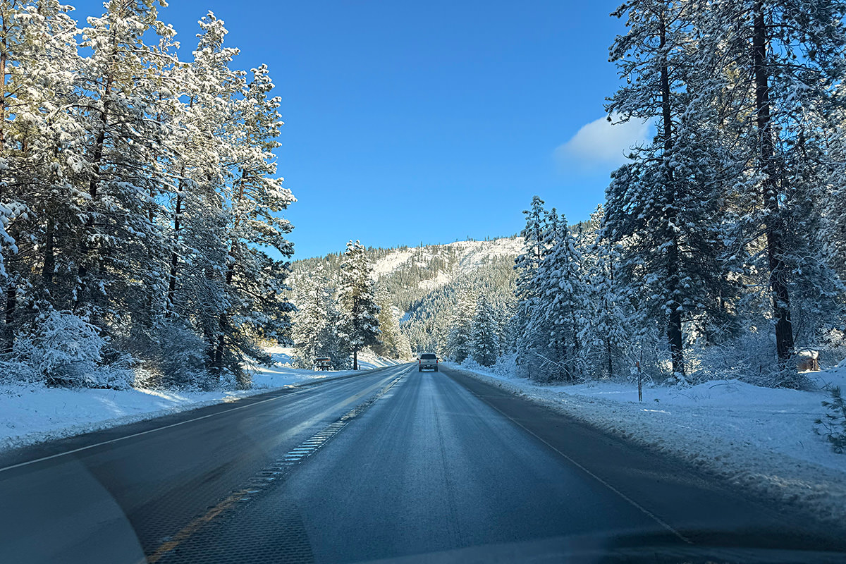 Snowy road home