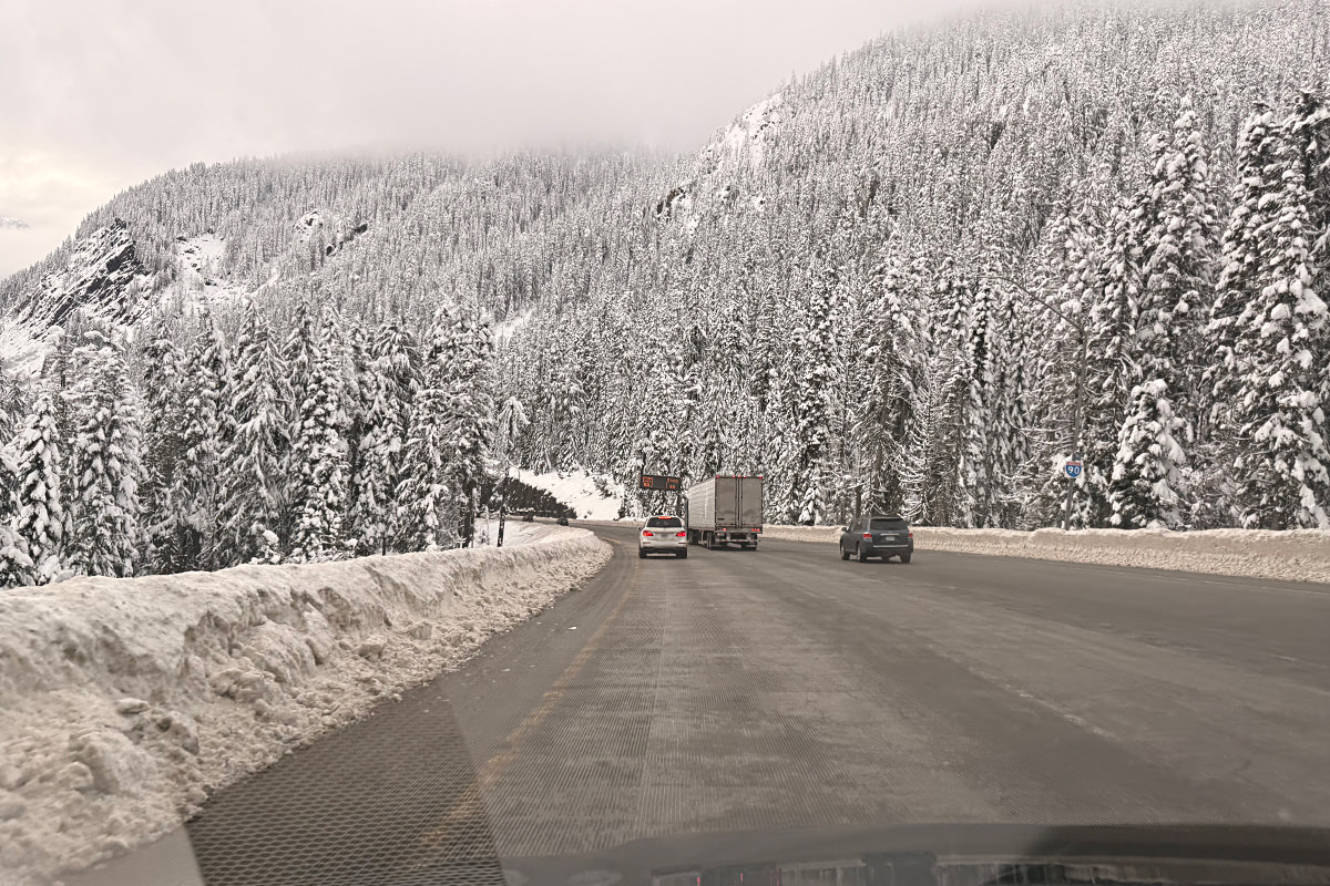 Over the snowy mountains.
