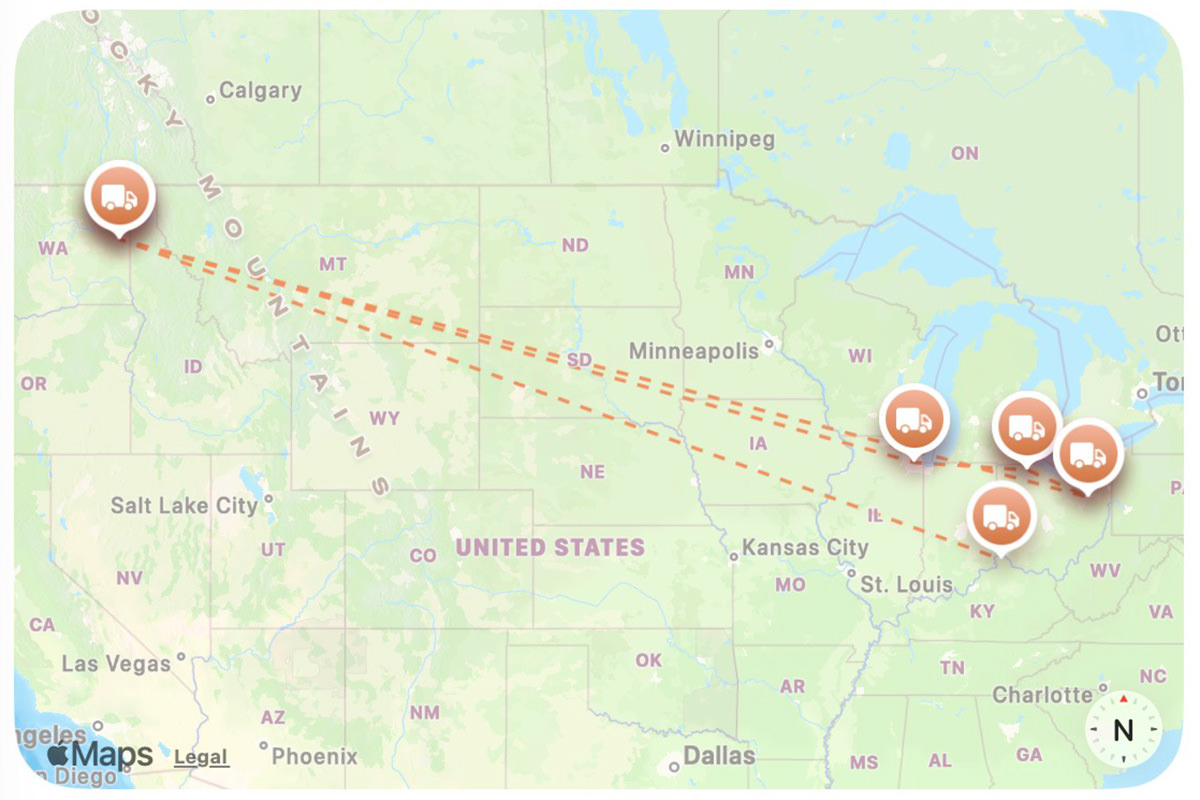 Package going back and forth across the country.