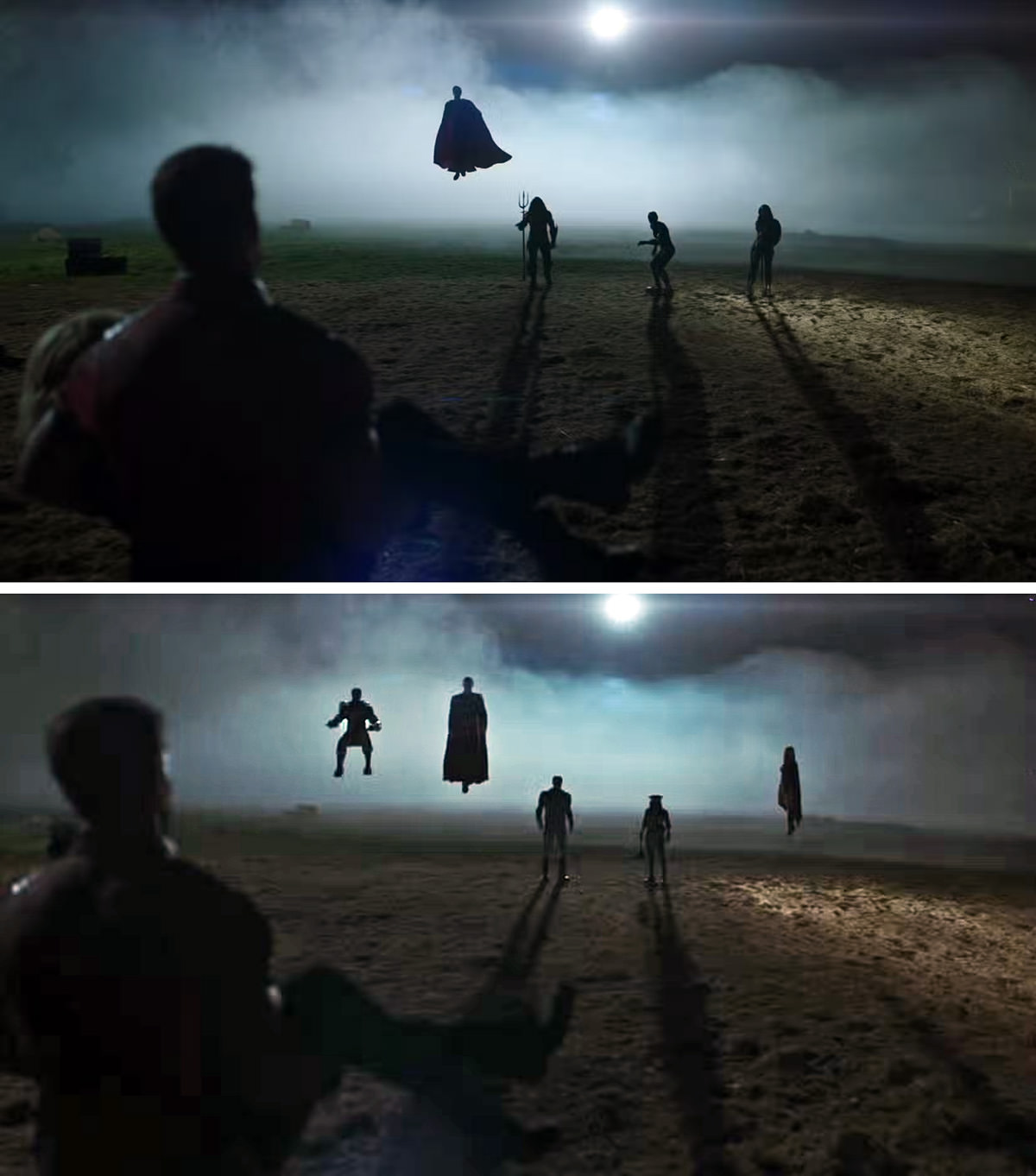 The before/after of the finale of Peacemaker: Season One.