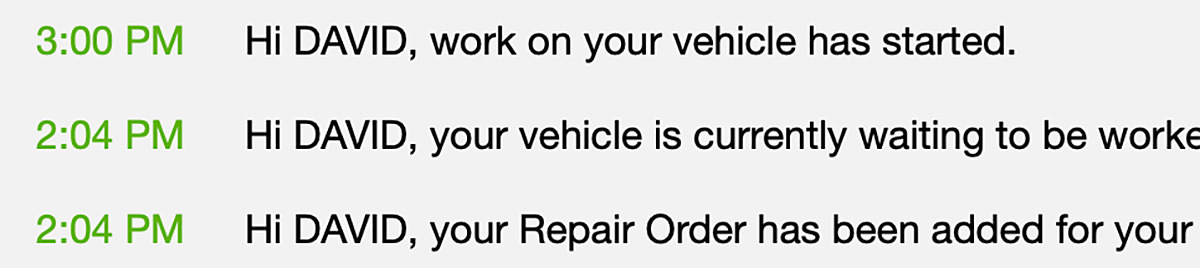 3:00pm, work on your vehicle was started!