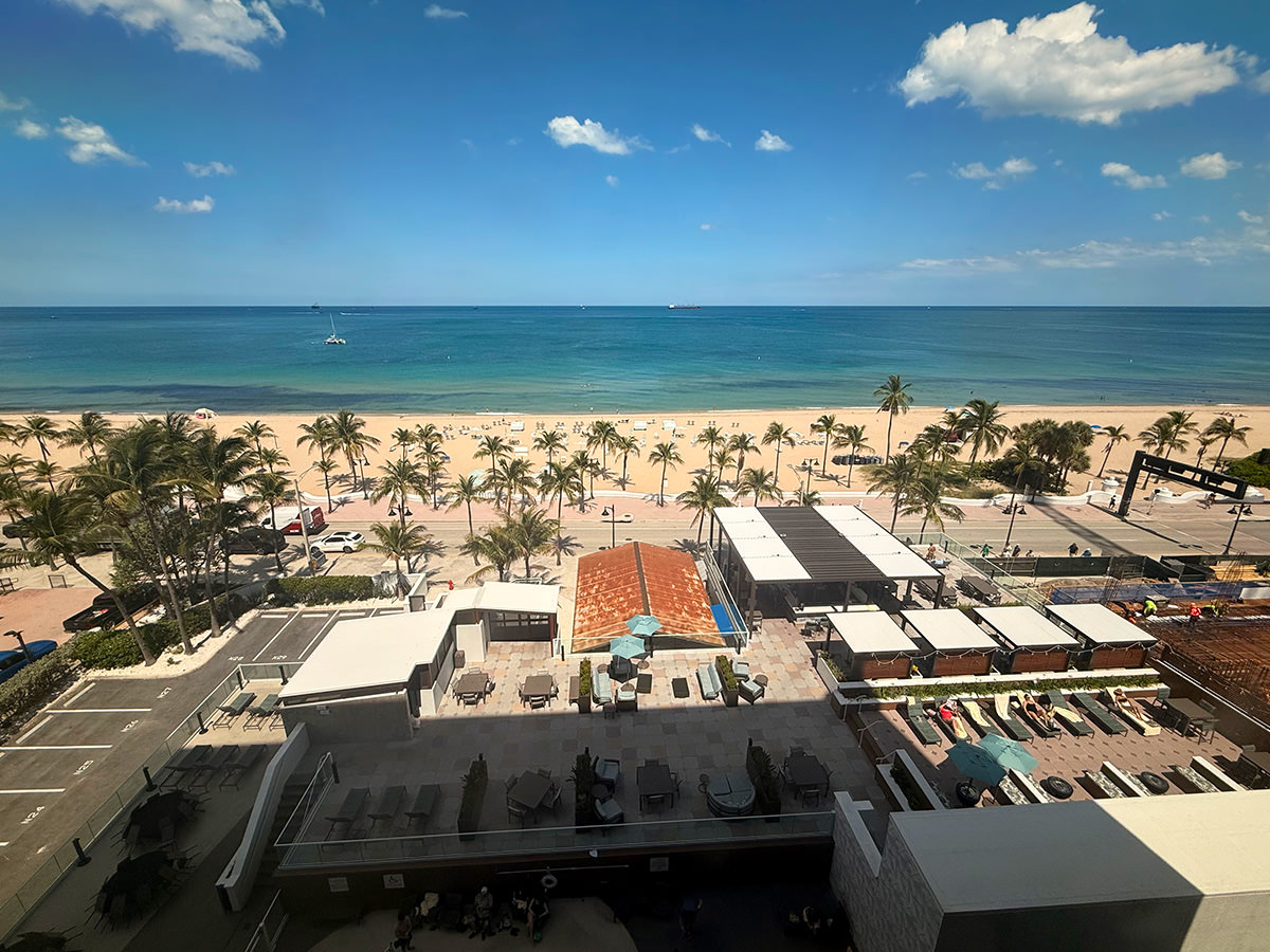 Hotel room view of the beach.