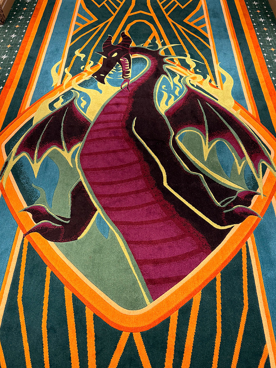 Maleficent as a dragon in a carpet design