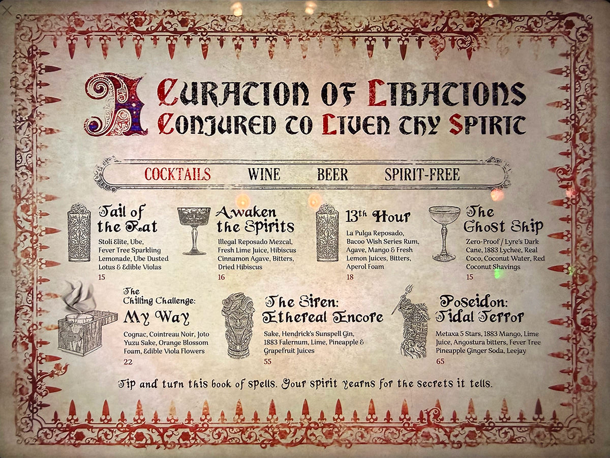 Drink menu in the Haunted Mansion Parlor