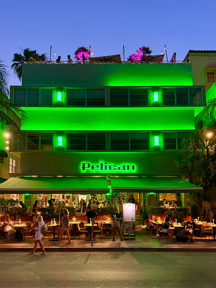 Pelican Hotel at Night in South Beach