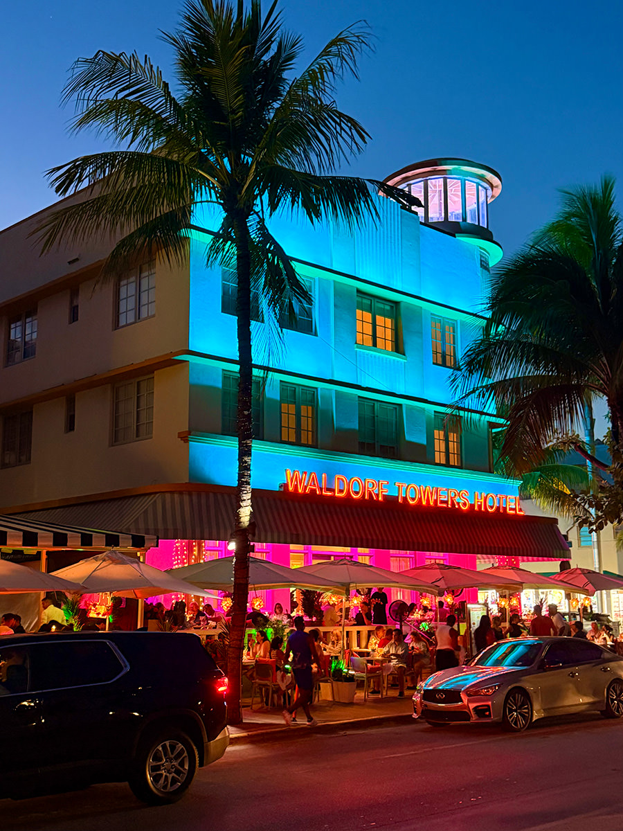 Waldorf Towers Hotel at Night in South Beach