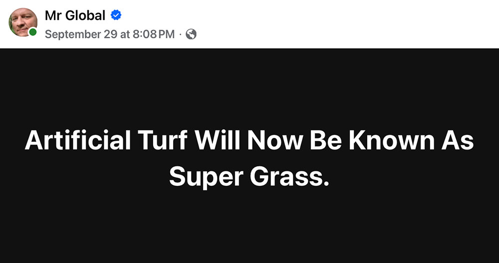 Artificial Turf Will Now Be Known As Super Grass.