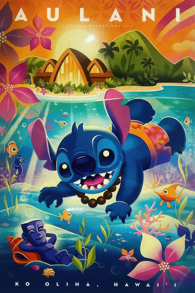 Aulani poster with Stitch underwater