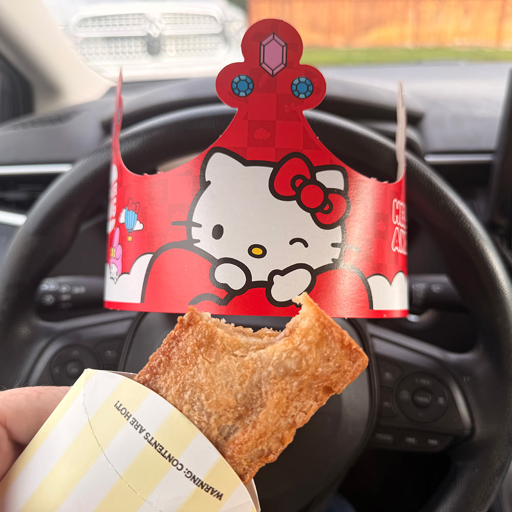 A Burger King Fried Pie and my Hello Kitty Crown!