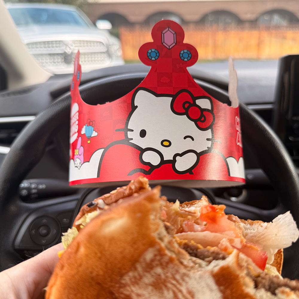 A Burger King Impossible Whopper and my Hello Kitty Crown!