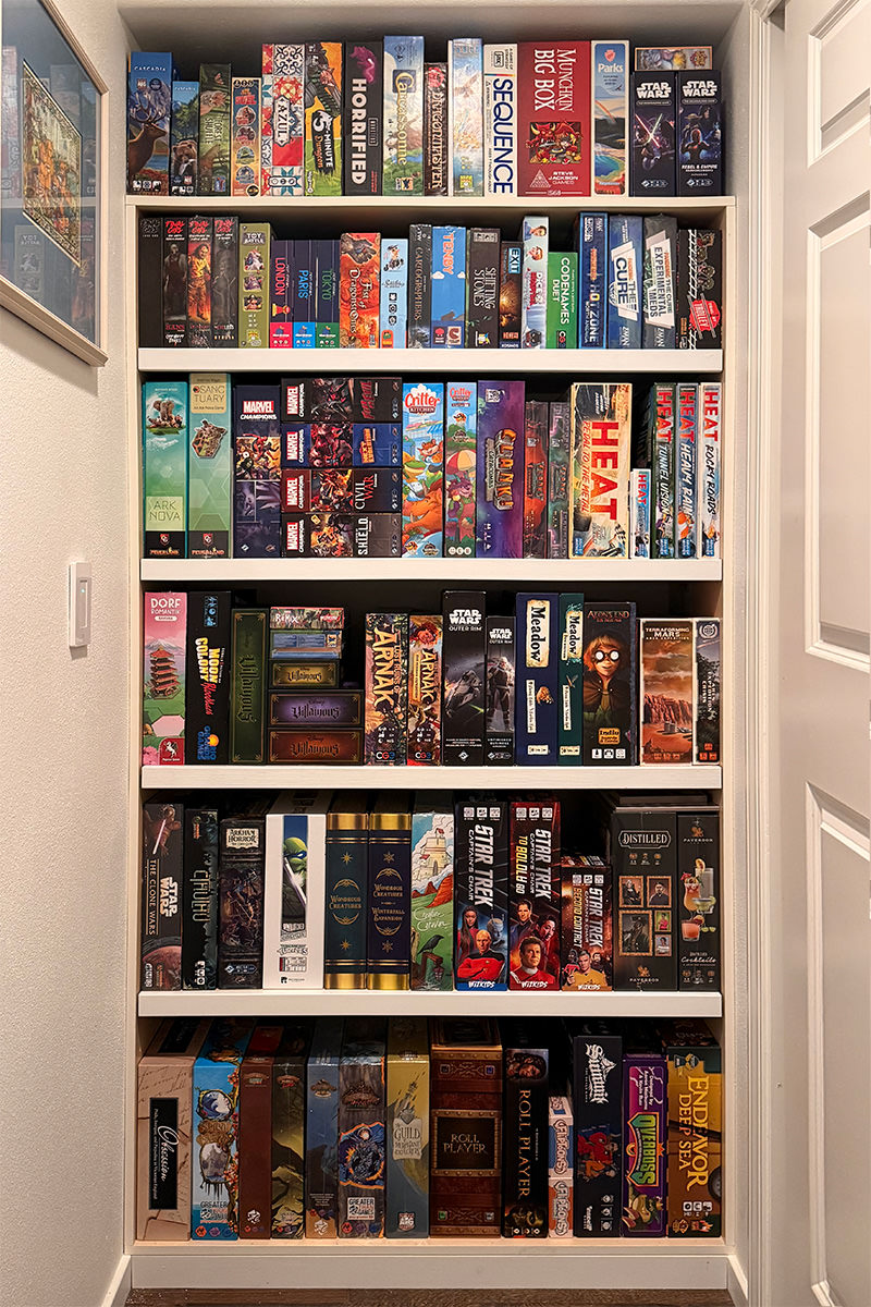 My beautiful built-in game shelves!
