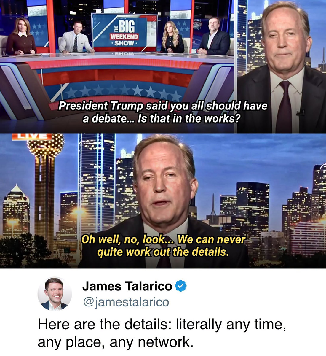 Paxton won't debate because he's a fucking pathetic piece of shit.