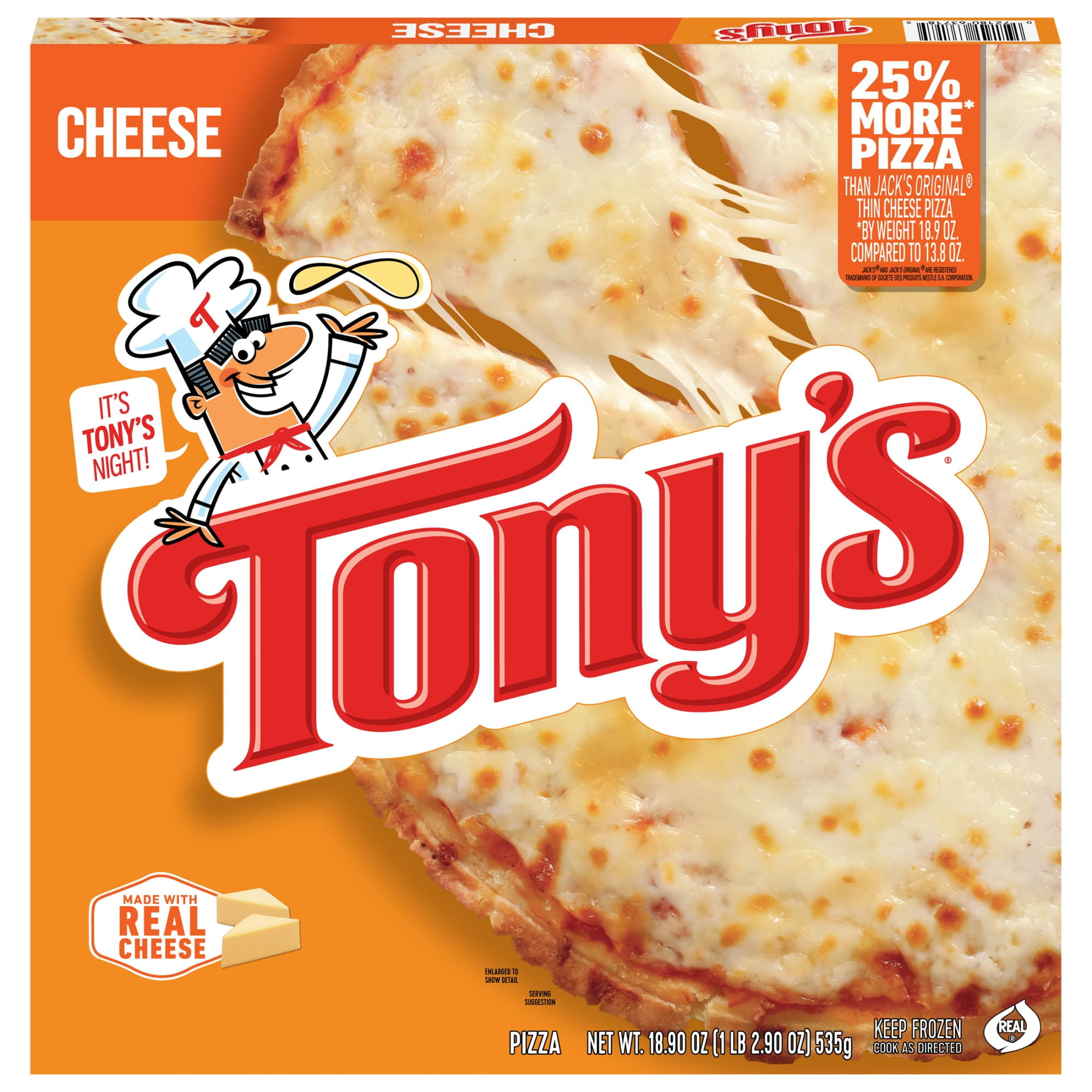 A Tony's Frozen Cheese Pizza.